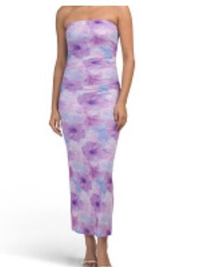 Madden Girl Lavender Floral Strapless Maxi Dress